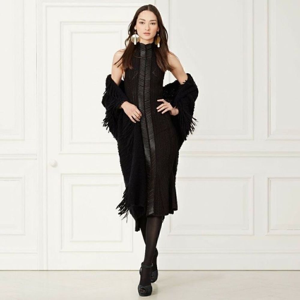 Ralph Lauren Fall 2015 Runway Collection Black Cashmere Boucle Fringe Cardigan